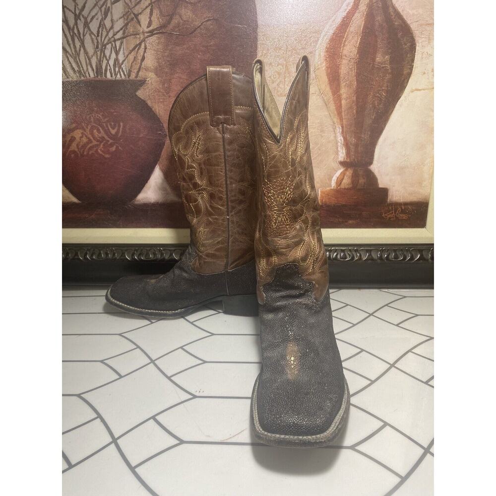 Circle G Men's Brown / Black Leather Square Toe Western Boots Size 7
